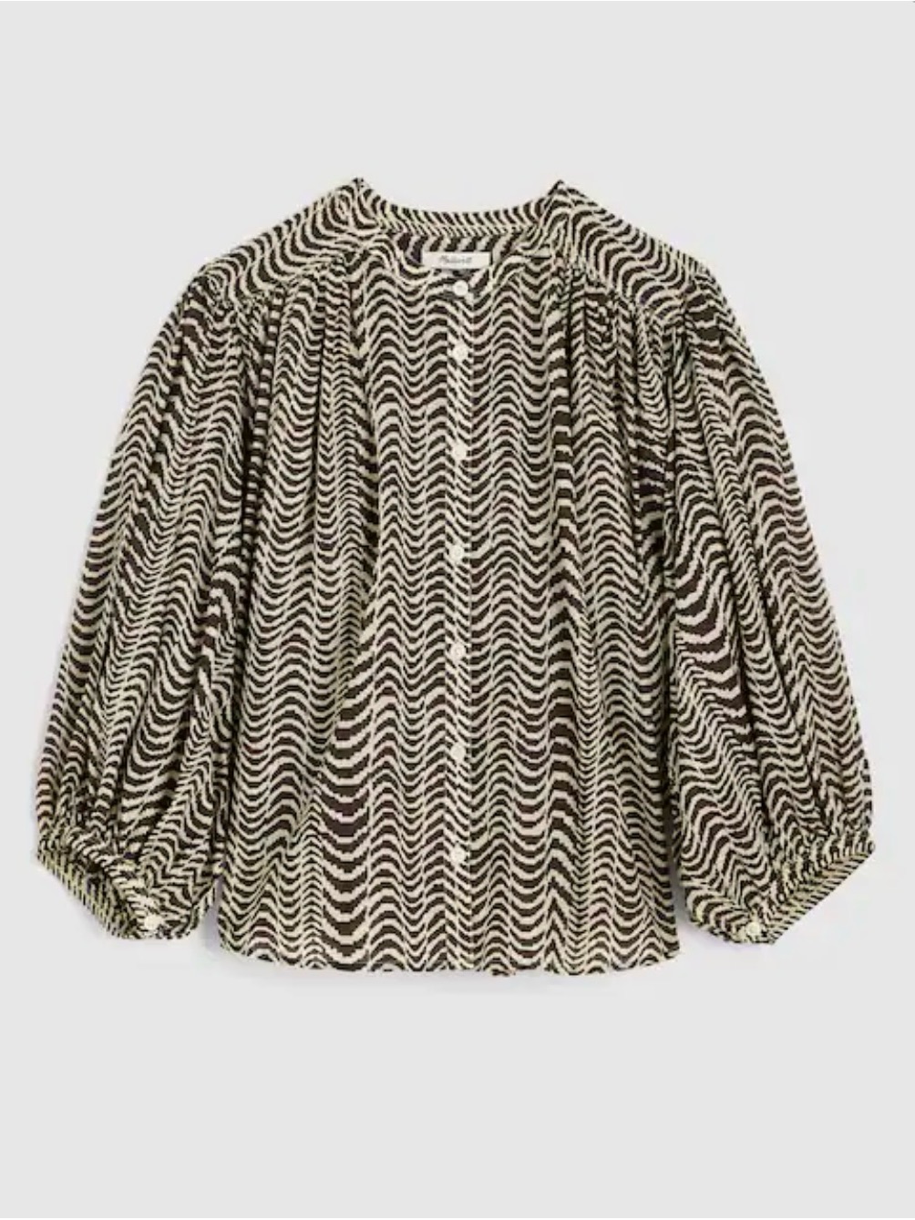 Madewell Black & Cream Wavy-Stripe Balloon-Sleeve Blouse